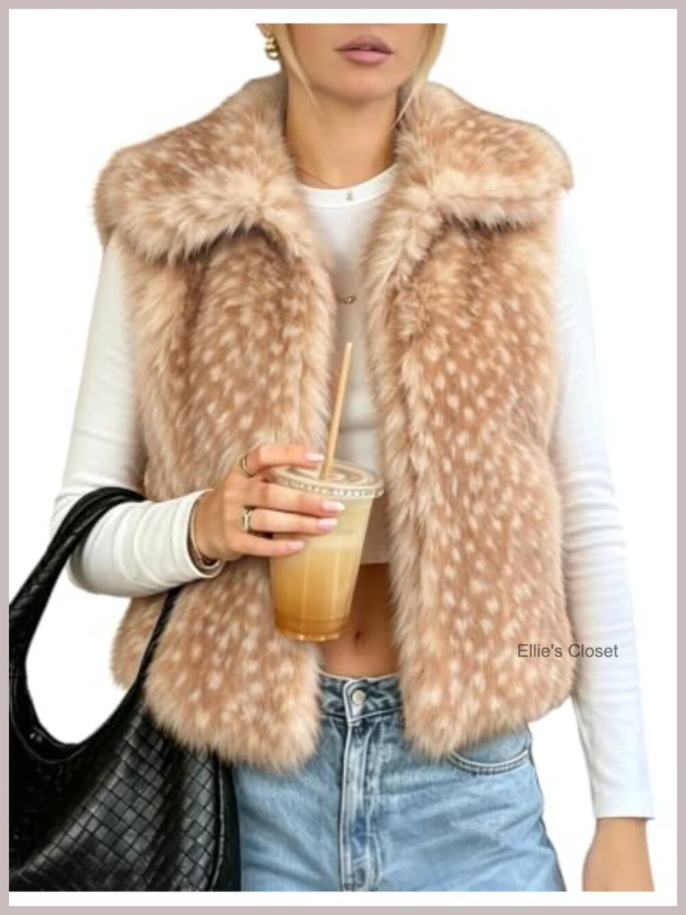 Faux Fur Vest Sleeveless Collar Neck Cropped Oversized Pockets Fall Winter